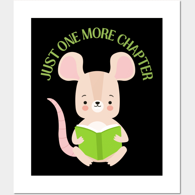 Little mouse reading book Just one more chapter I Love Books Bookoholic Wall Art by BoogieCreates